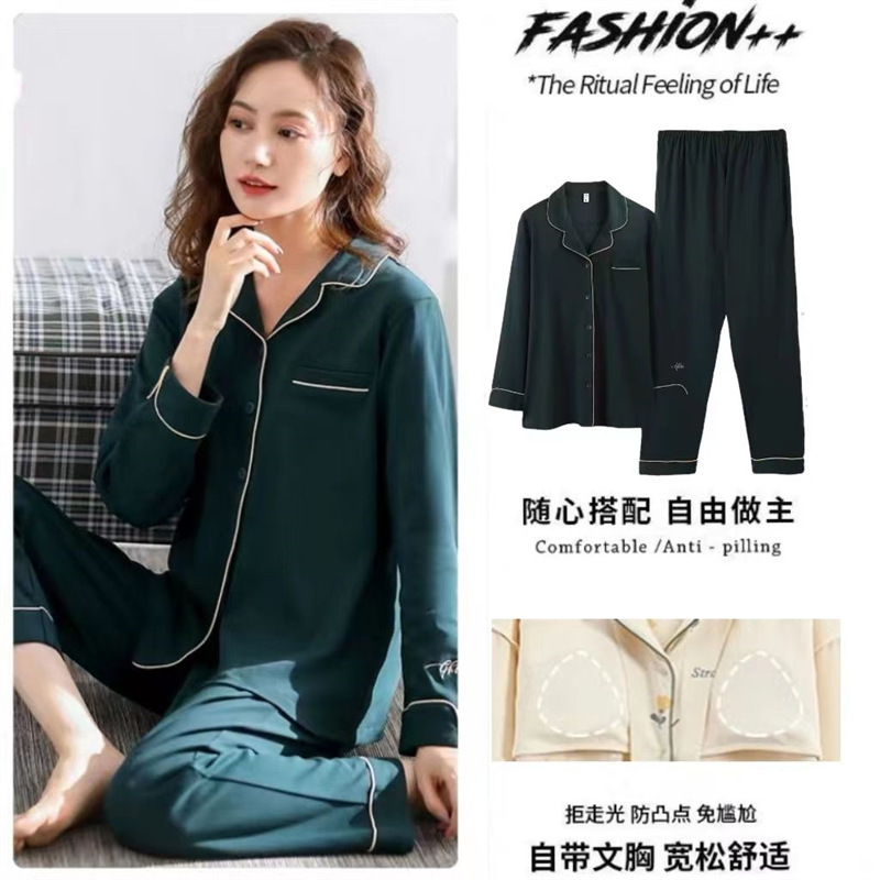 100% pijamas de algodón para madres jóvenes y de mediana edad con almohadilla en el pecho chica de manga larga casual ropa para el hogar otoño e invierno más tamaño