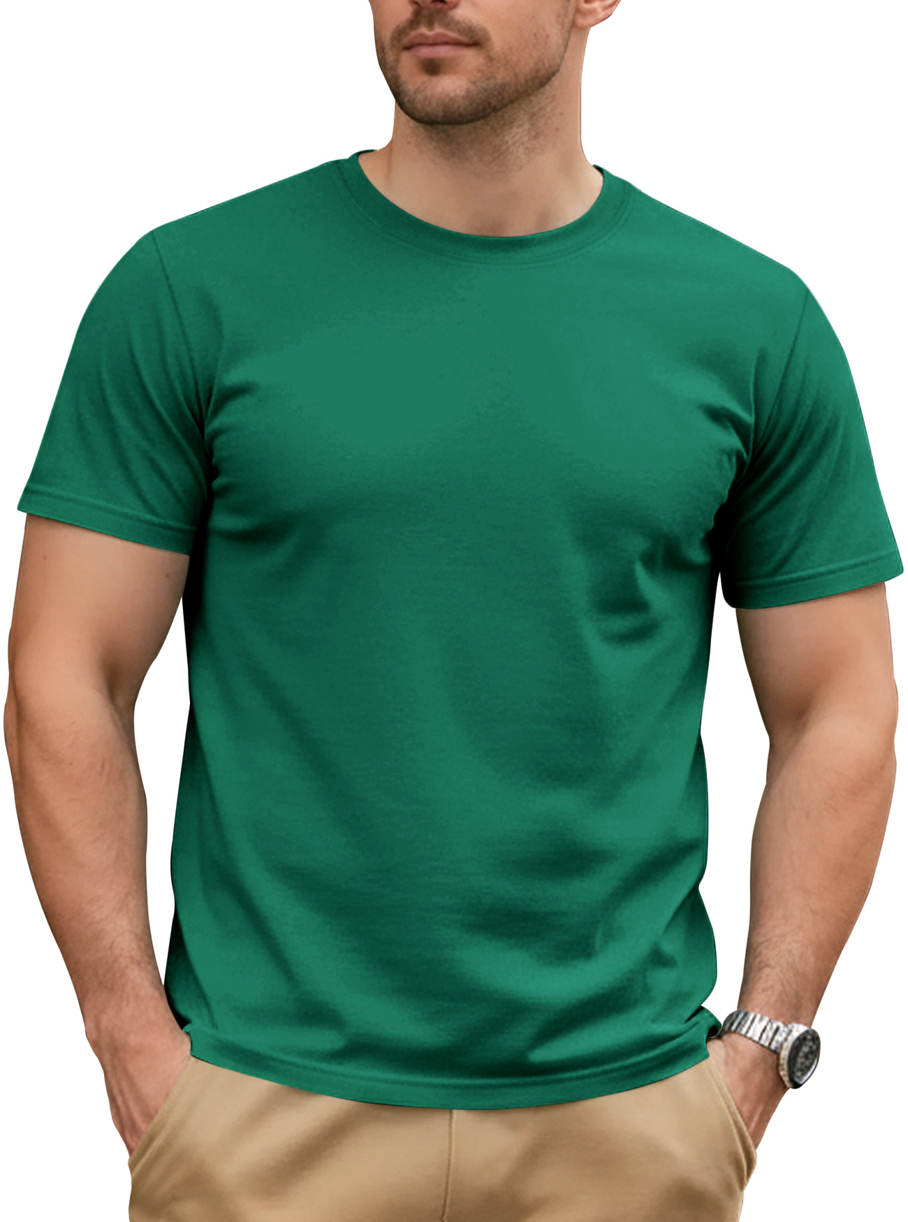 Comercio exterior transfronterizo de Europa y los Estados Unidos Amazon verano masculino de color sólido simple camiseta de cuello redondo de algodón transpirable de manga corta