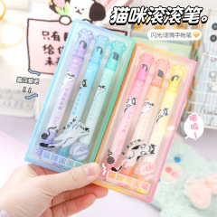Cross-border double-ended creative highlighter cat's claw flower liner pen glitter roller hand account pen fun and cute printed contour pen
