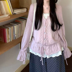 慵懒软糯抽绳V领显瘦针织开衫+无袖蕾丝吊带背心其它
