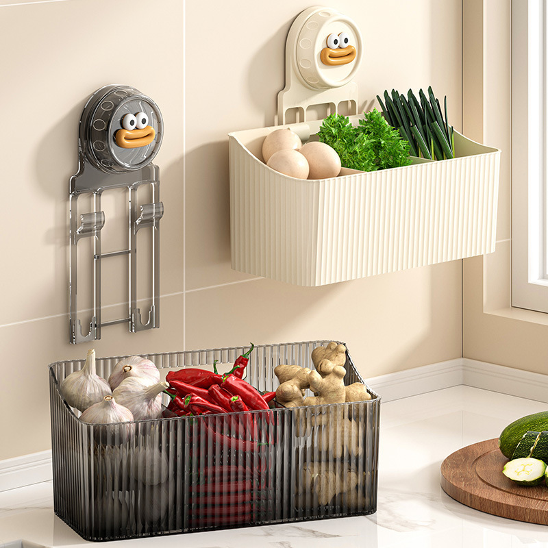 キッチン玉ねぎ、生姜、ニンニク収納ボックス壁掛け収納ラック生姜ニンニク調味料収納バスケットパンチングなしハンギングバスケット拡大|undefined