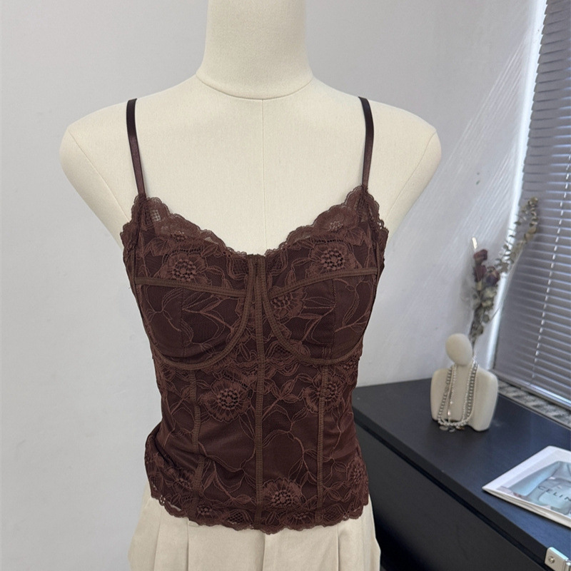 995 # Autumn New Style Pure Desire Style Brushed Lace Warm Camisole Slim Fit Women's One-Piece with Chest Pads