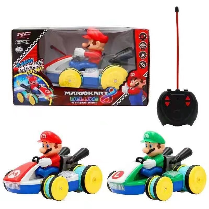 Taiwan hot selling four-way mario remote control car cool stunt car light music mario carding racing car