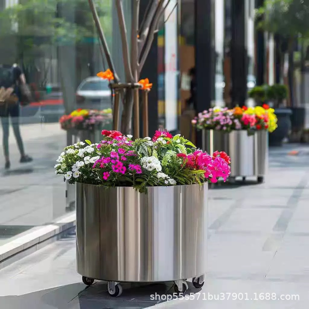Barrera de hierro forjado al aire libre tanque de flores de acero inoxidable combinación caja de plantación rectangular departamento de ventas plaza carretera municipal