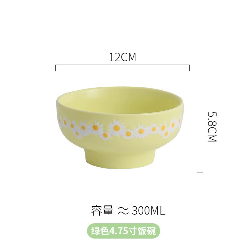 Ceramic Dinnerware Set, Fresh Daisy Pattern, Assorted Plates & Bowls (White/Yellow)