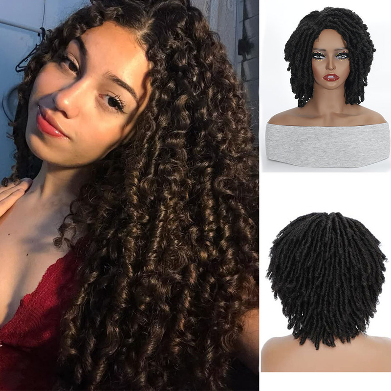 Foreign Trade African Dreadlocks Short Wig for Women, Hollow Curly Caterpillar Small Dreadlocks Wig Short Curly Hair