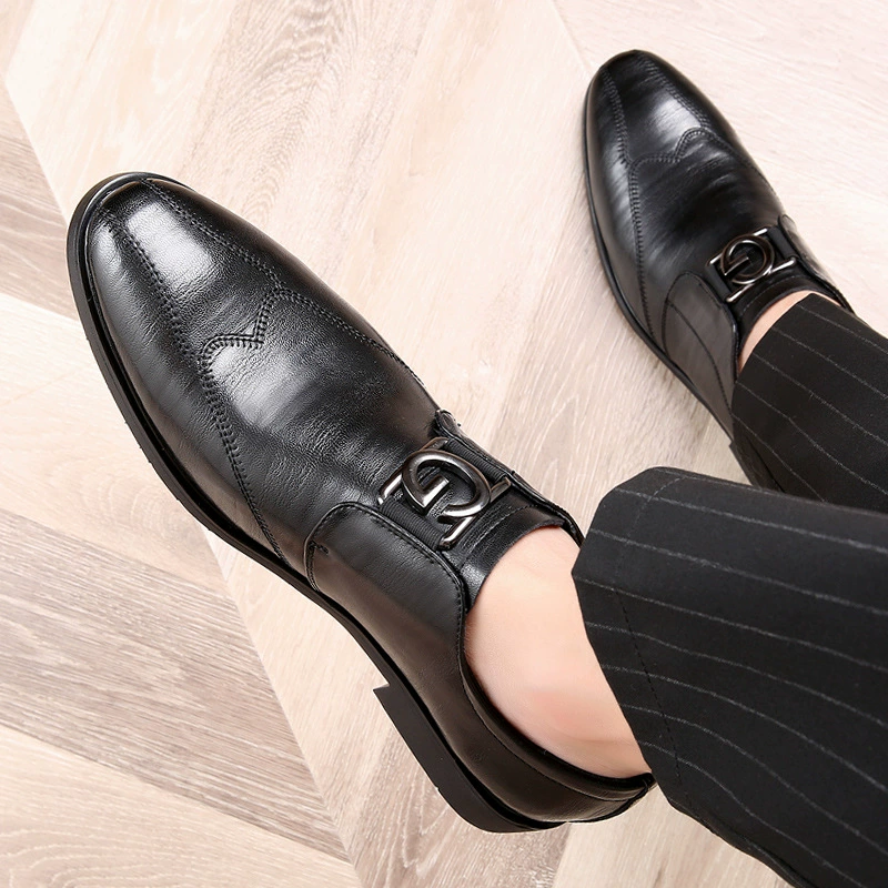 Формальная деловая кожаная обувь, Мужская натуральная кожа, 2023, Весенняя новая остроконечная повседневная мужская обувь в британском Корейском стиле