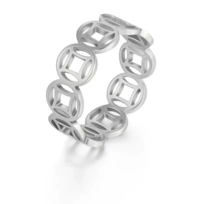 Трансграничные украшения из титановой стали полые, чтобы заработать богатство, медный перевалочный палец указательный палец титановая сталь кольцо геометрическая личность ретро пара кольцо