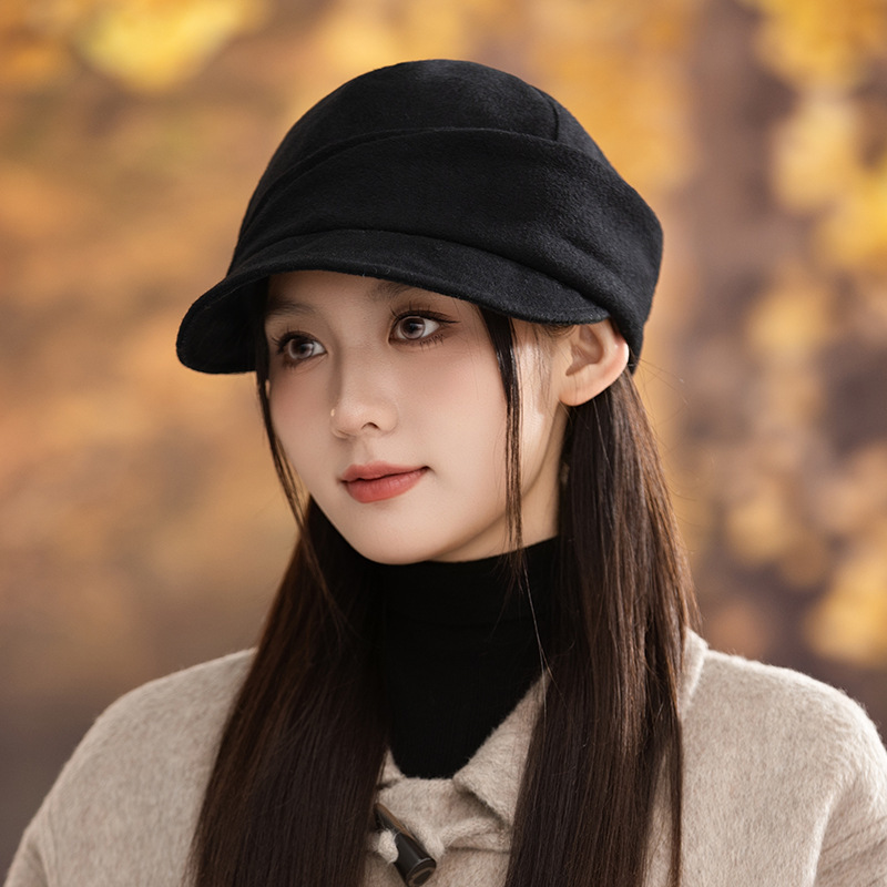 张靖怡同款黑色报童帽鸭舌帽女2025新款秋冬出游逛街休闲八角帽子