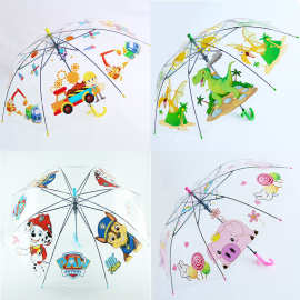儿童熊猫透明雨伞学生POE塑料卡通长柄恐龙ins雨伞印刷LOGO广告礼