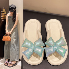 胖乎乎蝴蝶結拖鞋女 夏季外穿軟底沙灘夾腳人字拖 宿舍學生涼拖鞋