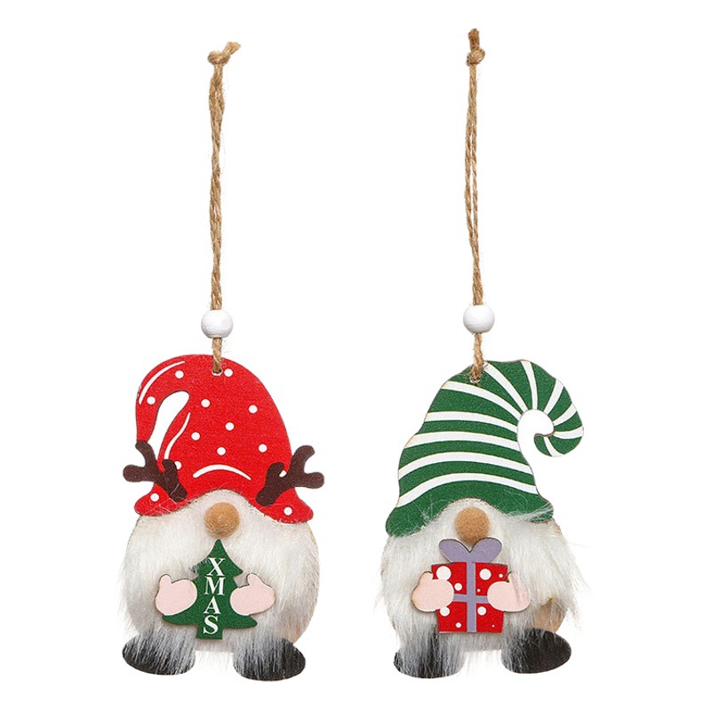 Nueva Navidad sin rostro ancianos colgante de madera con adornos de regalo con cuentas árbol de Navidad pequeño colgante decoraciones