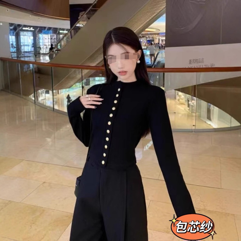 Rich daughter wear suit metal buckle stand collar sweater cardigan women's autumn Rich daughter wear suit metal buckle stand collar sweater cardigan women's autumn