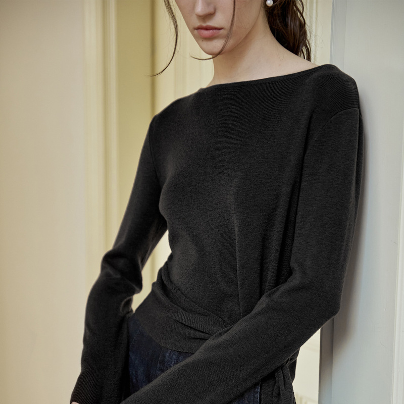 【Clearance Bargain】High-End Sheep Wool Knitwear, Autumn French-Style Blouse with Asymmetrical Tie Long Sleeves 【Clearance Bargain】High-End Sheep Wool Knitwear, Autumn French-Style Blouse with Asymmetrical Tie Long Sleeves