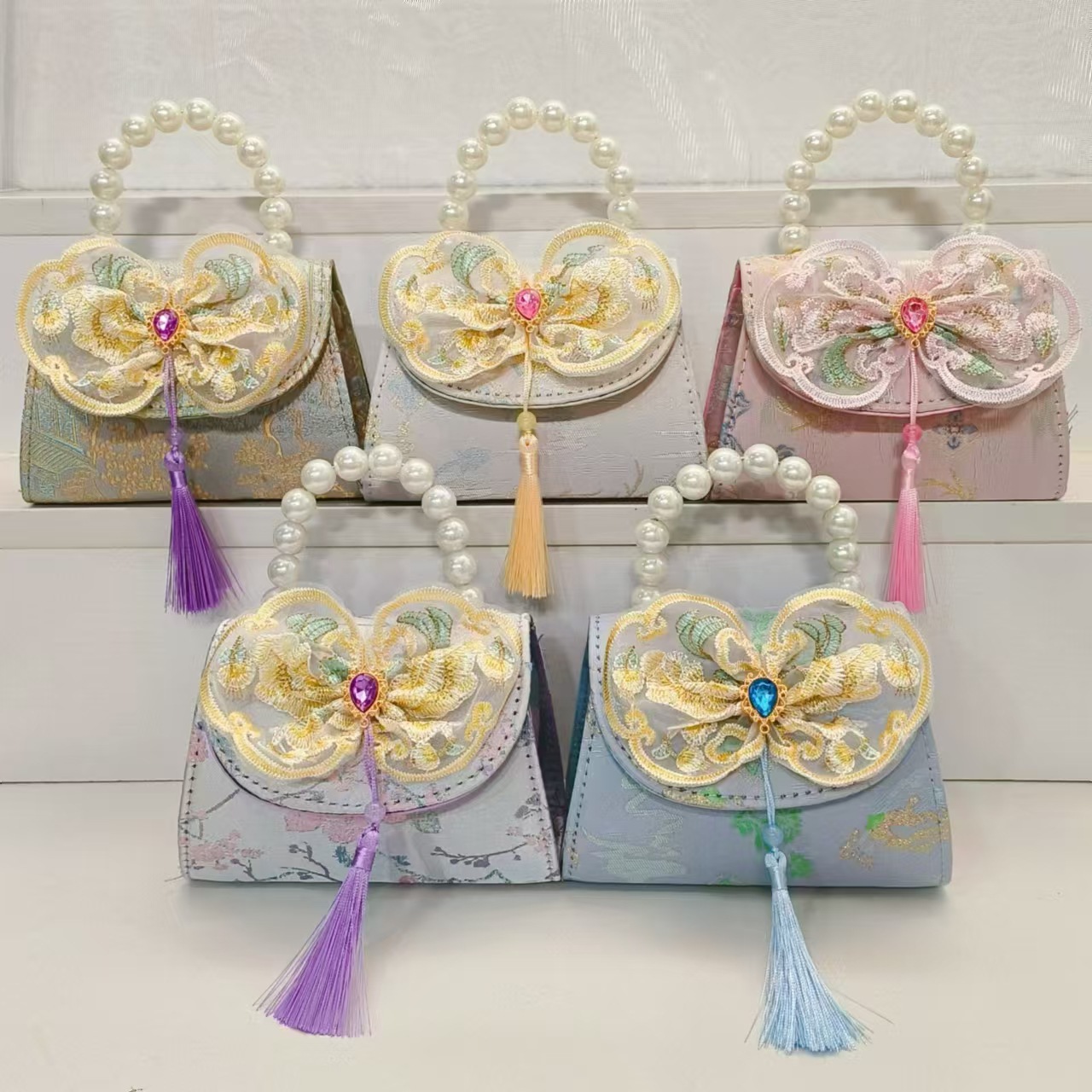 Bolsos de perlas de arco de estilo nacional bolsos de princesa bolsos de cinturón cadenas antiguas bolsas de accesorios para niños bolsos regalos para chicas