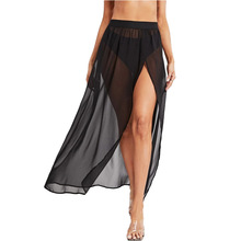 跨境女装2025夏网纱半身裙女长款性感透视开叉大摆女士裙裤两件套