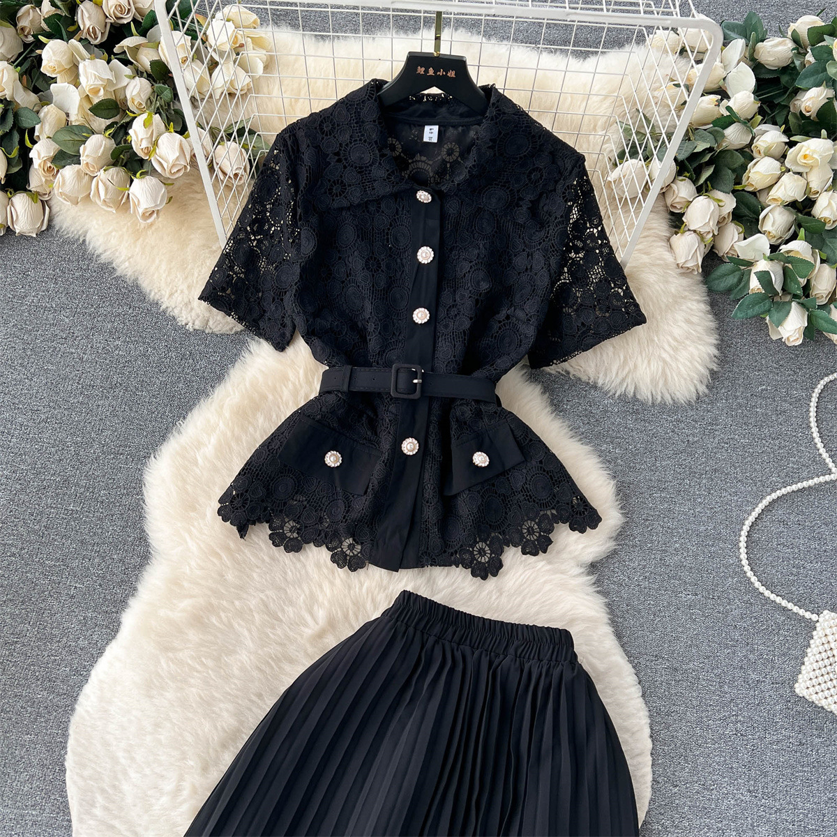 Damen Zweiteiliges Set Aus Kurzarmbluse Und Plisseerock Für Den Sommer_voghion.com
