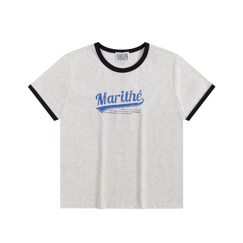 クロスボーダー マリテ 半袖 ハイユンジン同風 ショート スリム ゆったり ホットガール Tシャツ ピュアコットン 右肩 ラグランスリーブ 男女兼用|undefined