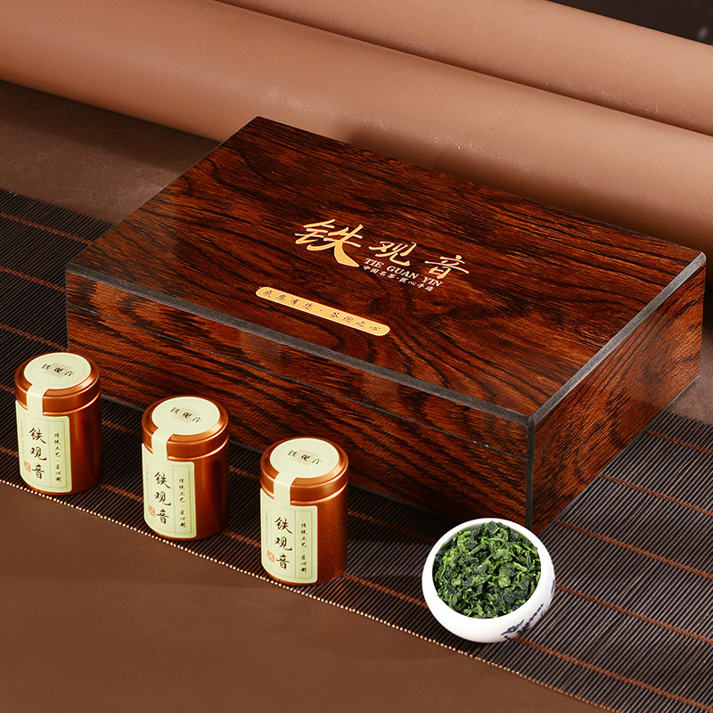 Fujian Anxi Tieguanyin Aromatic Oolong Tea Leaf Gift Box Wholesale Wooden Box High Mountain Green Tea Leaf for Gifting