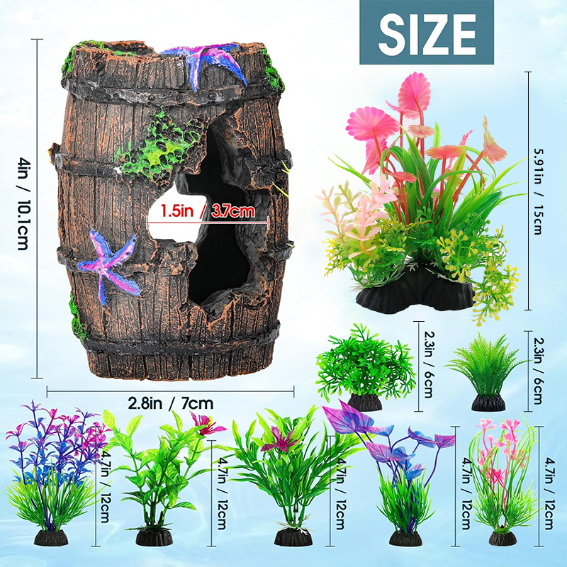 Acuario, pecera, decoración de paisajismo, isla de coral, caracol, barril de concha, simulación de resina de rocalla, combinación de montaña de coral de hierba acuática