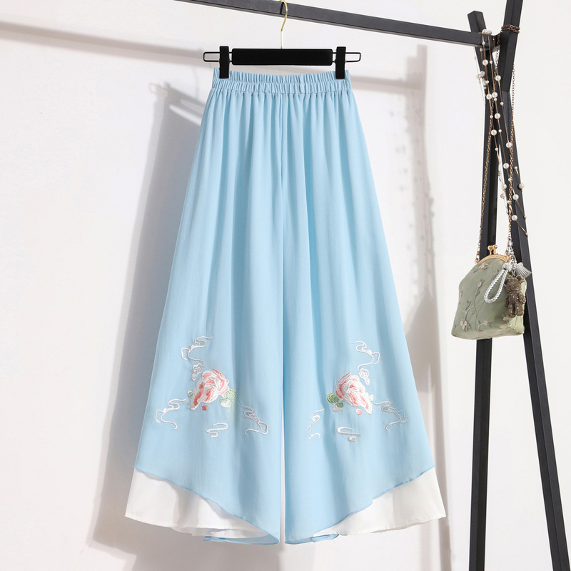 Chinese Style Chiffon Wide-Leg Pants for Women, Tang Suit Matching Long Pants, Chinese Retro Ethnic Style, Zen Yoga Skirt Pants, Tea Attire Chinese Style Chiffon Wide-Leg Pants for Women, Tang Suit Matching Long Pants, Chinese Retro Ethnic Style, Zen Yoga Skirt Pants, Tea Attire