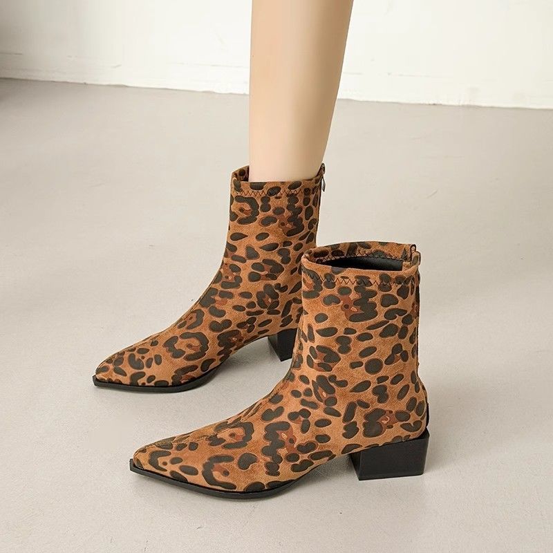 Plus Size Women's Boots 41 to 43 Women's Shoes Wide Fat Toe High Heels Autumn and Winter New Fat mm Thick Leg Boots Women's Short Boots