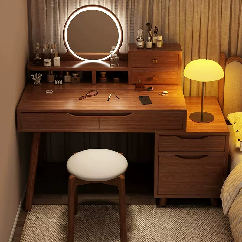 梳妆台卧室2025新款轻奢高级感化妆台镜子小型化妆桌书桌斗柜一体