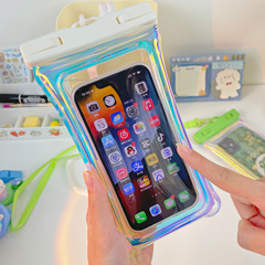 鐳射炫彩可愛氣囊手機防水袋潛水套游泳漂流密封透明手機防水袋