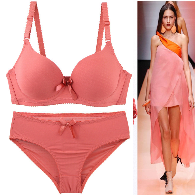 European and American Pure Desire Intimates Set Small Breast Push-Up Pure Color Glossy One-Piece Seamless Large Size Women's Bra Set