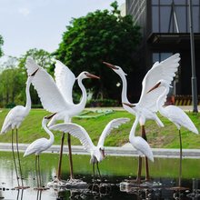 户外白鹭玻璃钢雕塑花园林景观发光仙鹤假山水池动物装饰摆件
