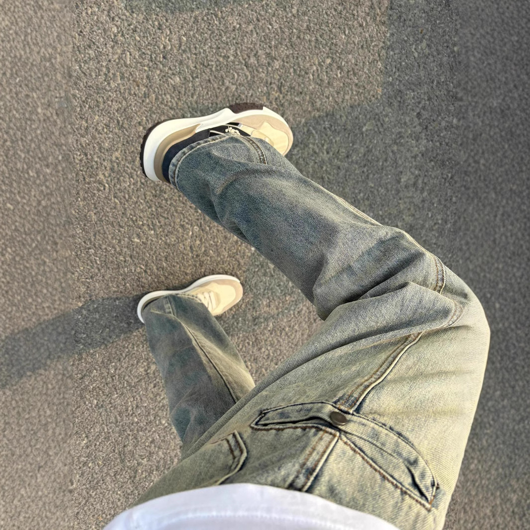 Yellow Mud Jeans Men's American Style High Street Vibe Pants Tooling Summer Thin Retro Scullar Straight Pants