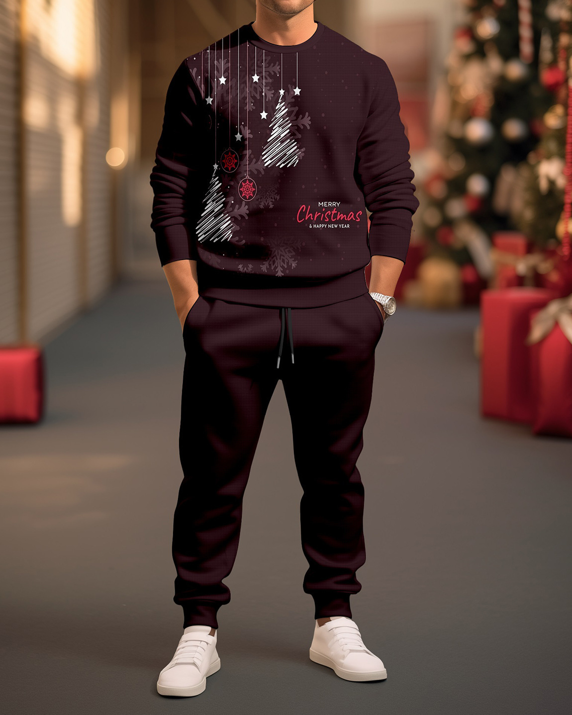 Comercio exterior transfronterizo Europa y América 3D impresión digital retro cuello redondo suéter pantalones traje ME1-ML1