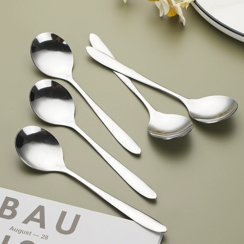 Фабрика оптовой посуды из нержавеющей стали круглая ложка арбузная ложка остроконечная ложка Бытовая посуда ложка с длинной ручкой для студенческой столовой