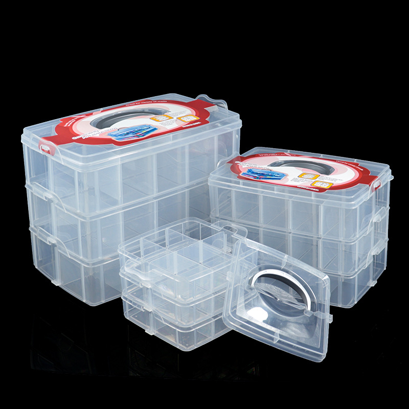 可拆大中小号三层手提塑料箱化妆首饰盒玩具袜子整理透明收纳盒子