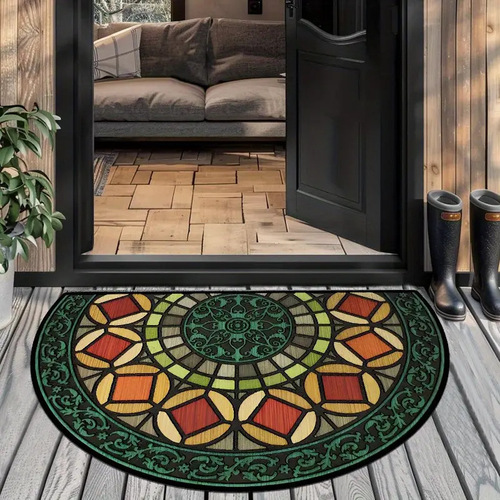 TEMU Retro Welcome Half Round Crystal Velvet Decorative Home Rug Stain-Resistant Anti-Slip Rug