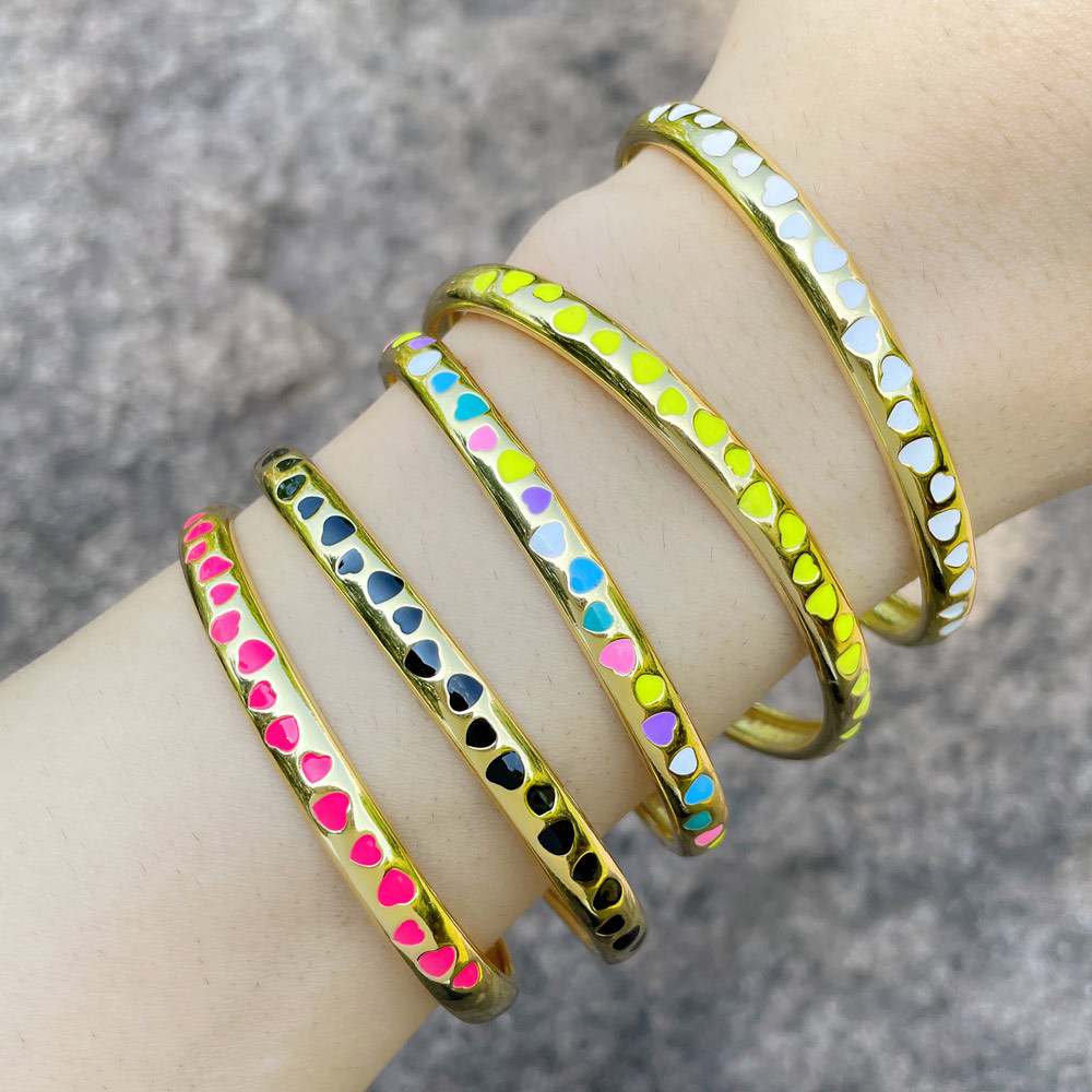 Mode Einfachen Öl Tropft Bunte Herz Geometrische C-förmigen Open-ended Weibliche Kupfer Armband display picture 1