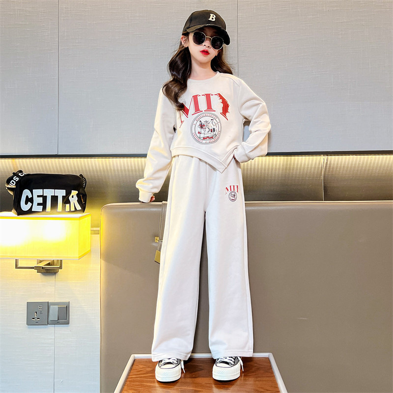 Clothing Length Girls wide leg pants suit clothes stylish children's Internet celebrity girls fashionable spring and autumn two piece suit trendy_viptrois.com