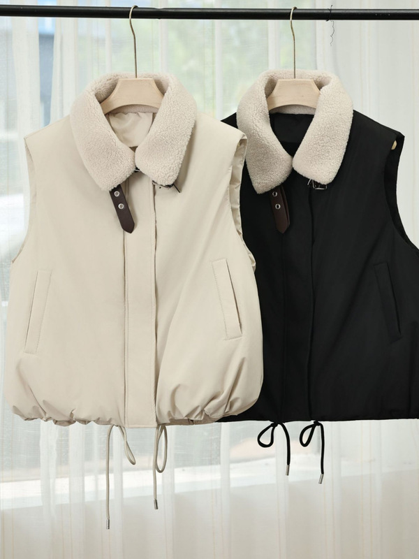 网红马夹羊羔毛领棉马夹短款无袖棉服女2025冬新款面包服保暖背心|undefined