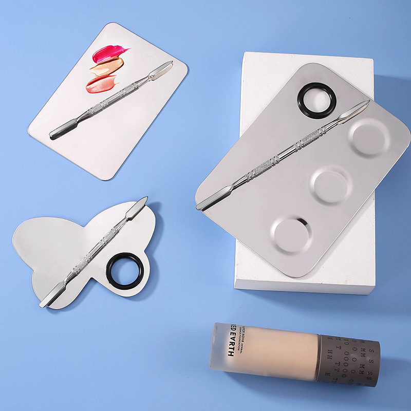 Paleta de maquillaje de acero inoxidable, paleta de maquillaje, base de maquillaje líquida, lápiz labial líquido con barra mezcladora de colores, paleta de maquillador