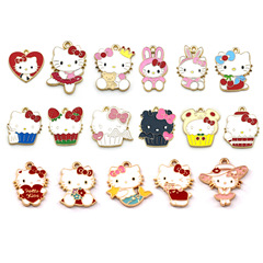Cute cartoon KT cat love cake dripping oil Hello Kitty alloy DIY jewelry accessories small pendant keychain
