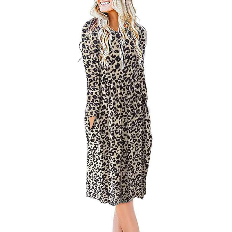 autumn and winter women s printed long-sleeved round neck waist dress nihaostyles clothing wholesale NSZH71388