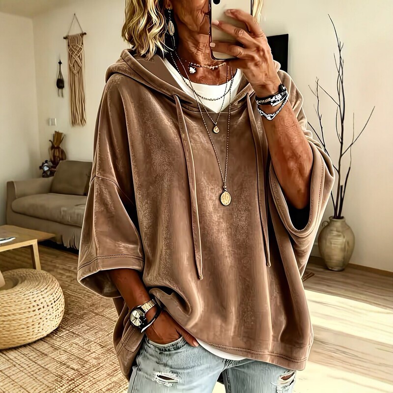 2026 Autumn/Winter New European and American Cross-Border Loose-Fit Hooded Drawstring Sweatshirt for Women, Short-Sleeved Casual Versatile Top