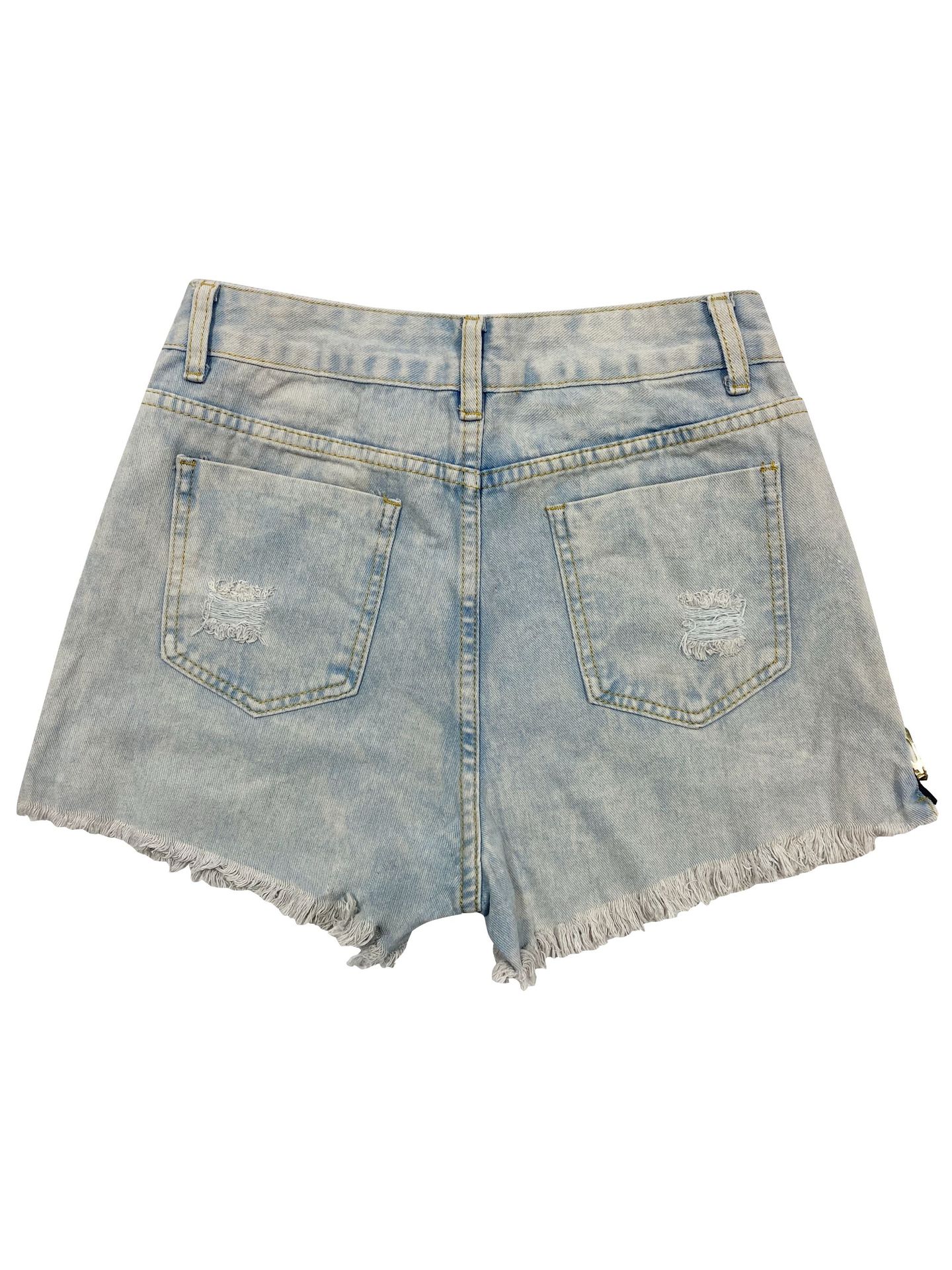 Dames denim shorts met rits en gerafelde randen voor de zomer_voghion.com