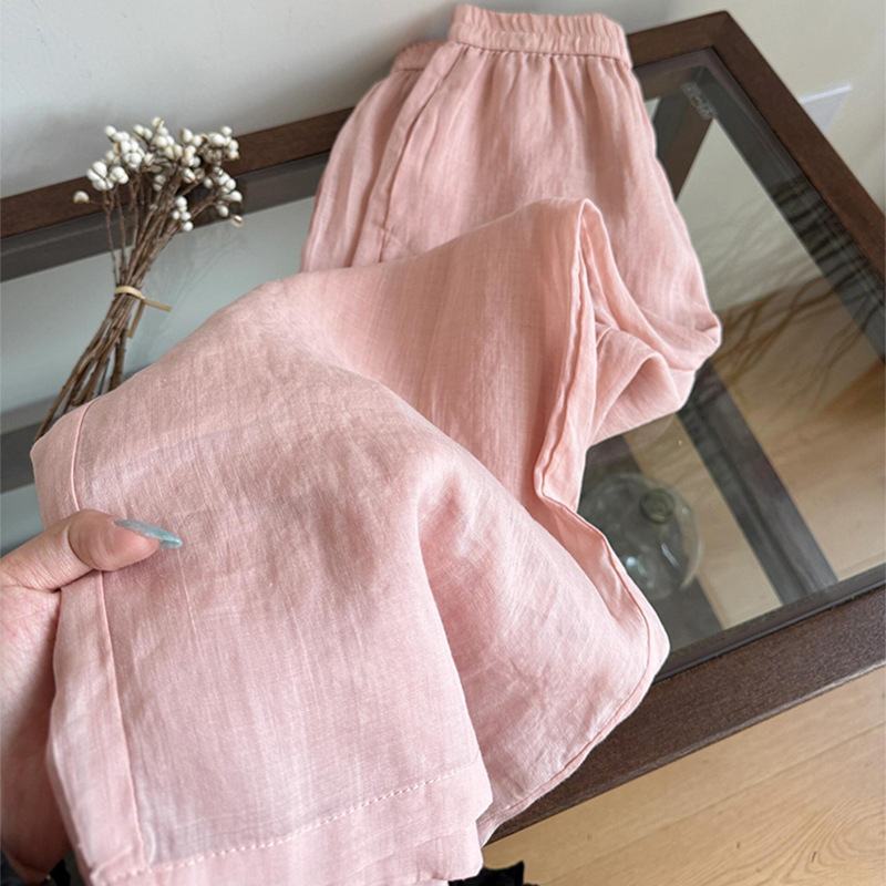 Highly Recommended! Pink Ramie Pants for Women, Summer Breathable Elastic Waist Loose Drape Linen Wide-Leg Pants Highly Recommended! Pink Ramie Pants for Women, Summer Breathable Elastic Waist Loose Drape Linen Wide-Leg Pants