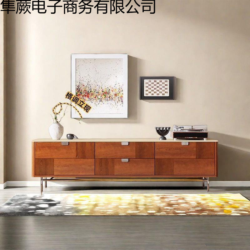 New Mid-Century Style Solid Wood Tv Cabinet French Retro Living Room Floor Cabinet High Quality Ultra-Thick Back Panel Multi-Layer Storage