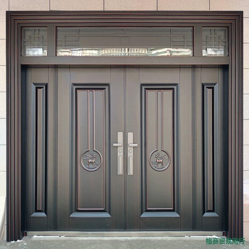 Zinc alloy villa entrance door, double-leaf cast aluminum door, entrance door for rural self-built houses, four-panel living room door