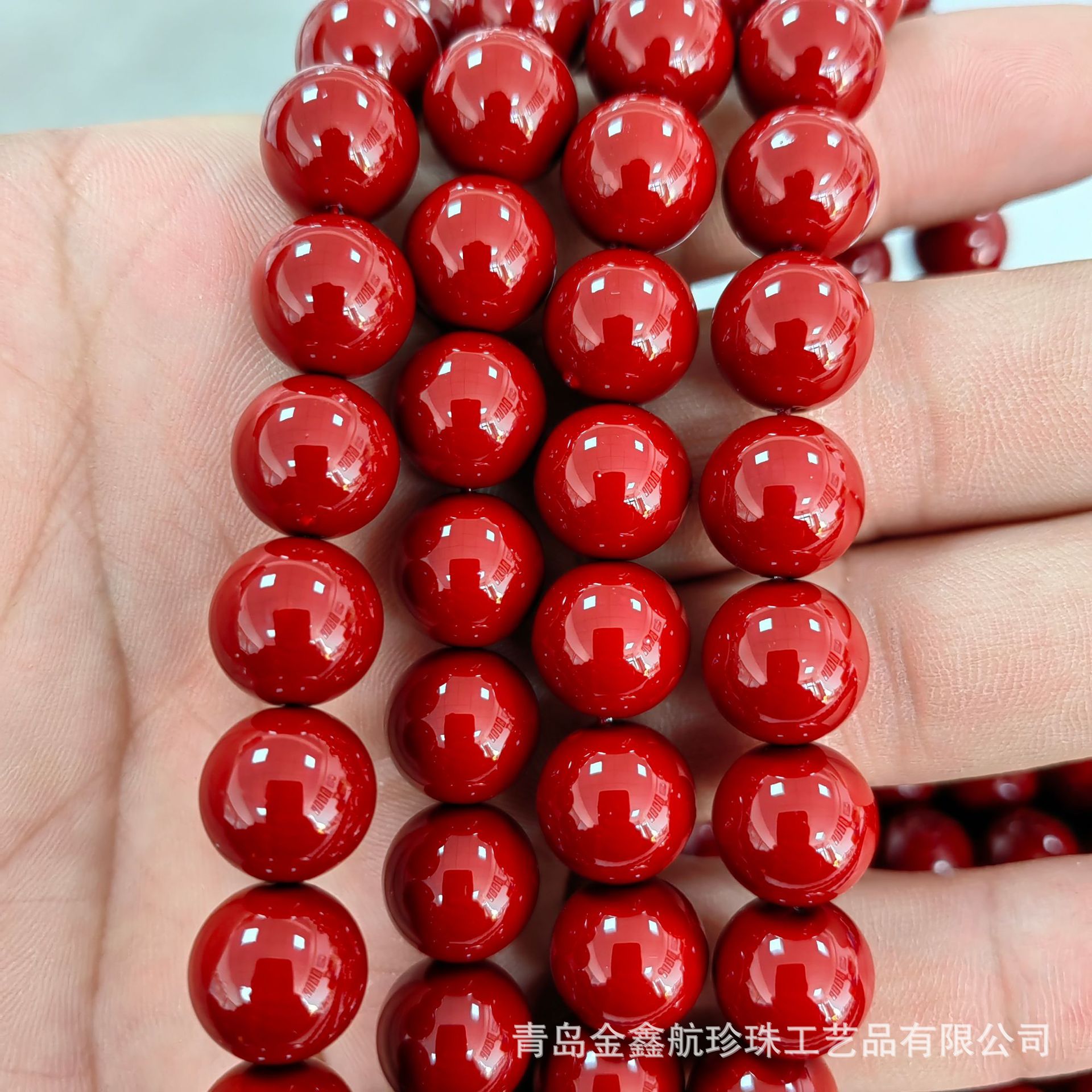 廠家供應水晶玻璃紅色全孔仿珍珠  高亮穿孔手鍊項鍊DIY飾品配件
