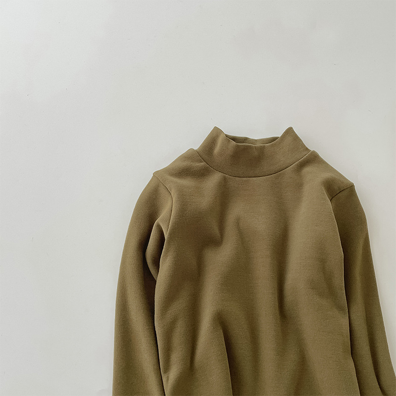 Camiseta de cuello medio elástica de 280 g para niños y niñas, estilo otoño 2026, talla 150-160