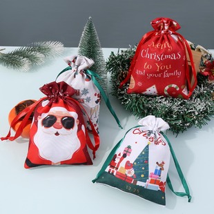 New Christmas gift bag cross-border wholesale factory direct supply polyester cotton drawstring Christmas candy packaging bag