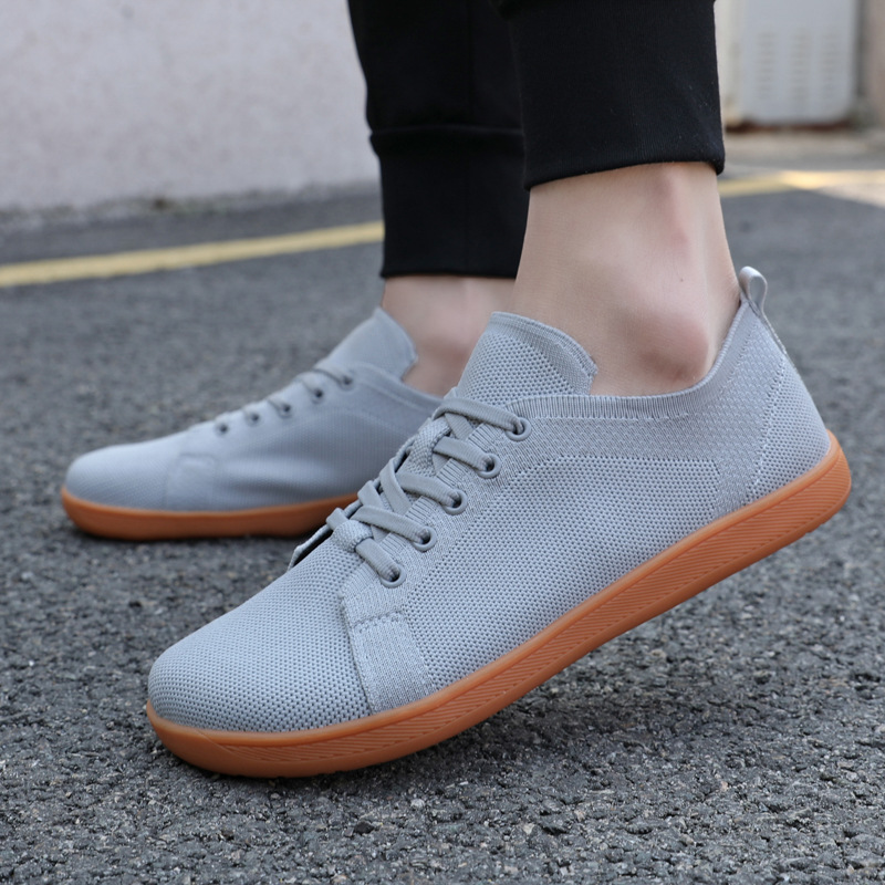 New breathable casual soft sole wide head shoes flat walking shoes wide last flying knitting shoes sports couple fitness shoes_voghion.com